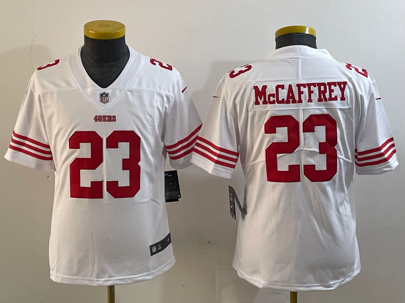 Women's San Francisco 49ers #23 Christian McCaffrey White Stitched Jersey(Run Small)